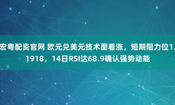 宏粤配资官网 欧元兑美元技术面看涨，短期阻力位1.1918，14日RSI达68.9确认强势动能